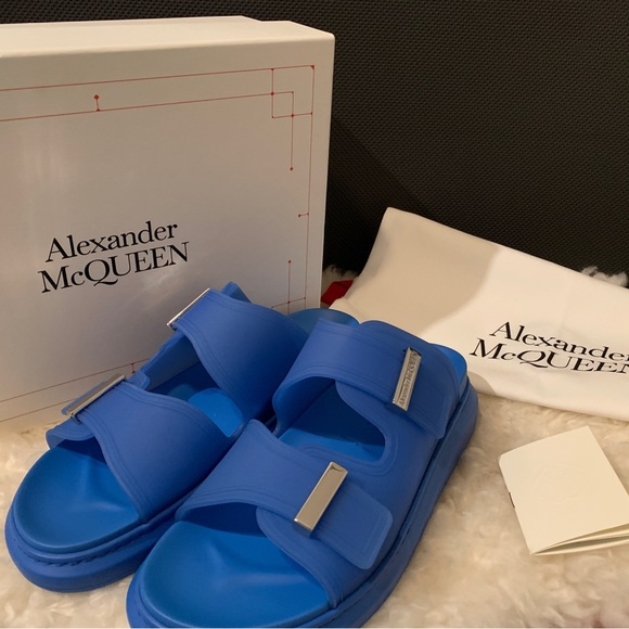 New Authentic Alexander McQueen Double Buckle Sandal & Bally Blue Men’s Slides - Picture 2 of 9
